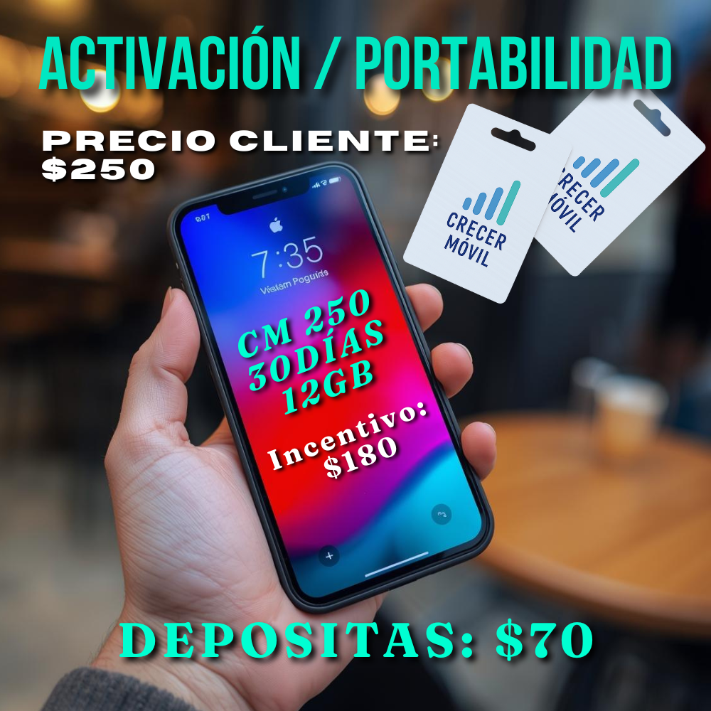 CM 250 (30 días, 12GB) – ACTIVACIÓN / PORTABILIDAD